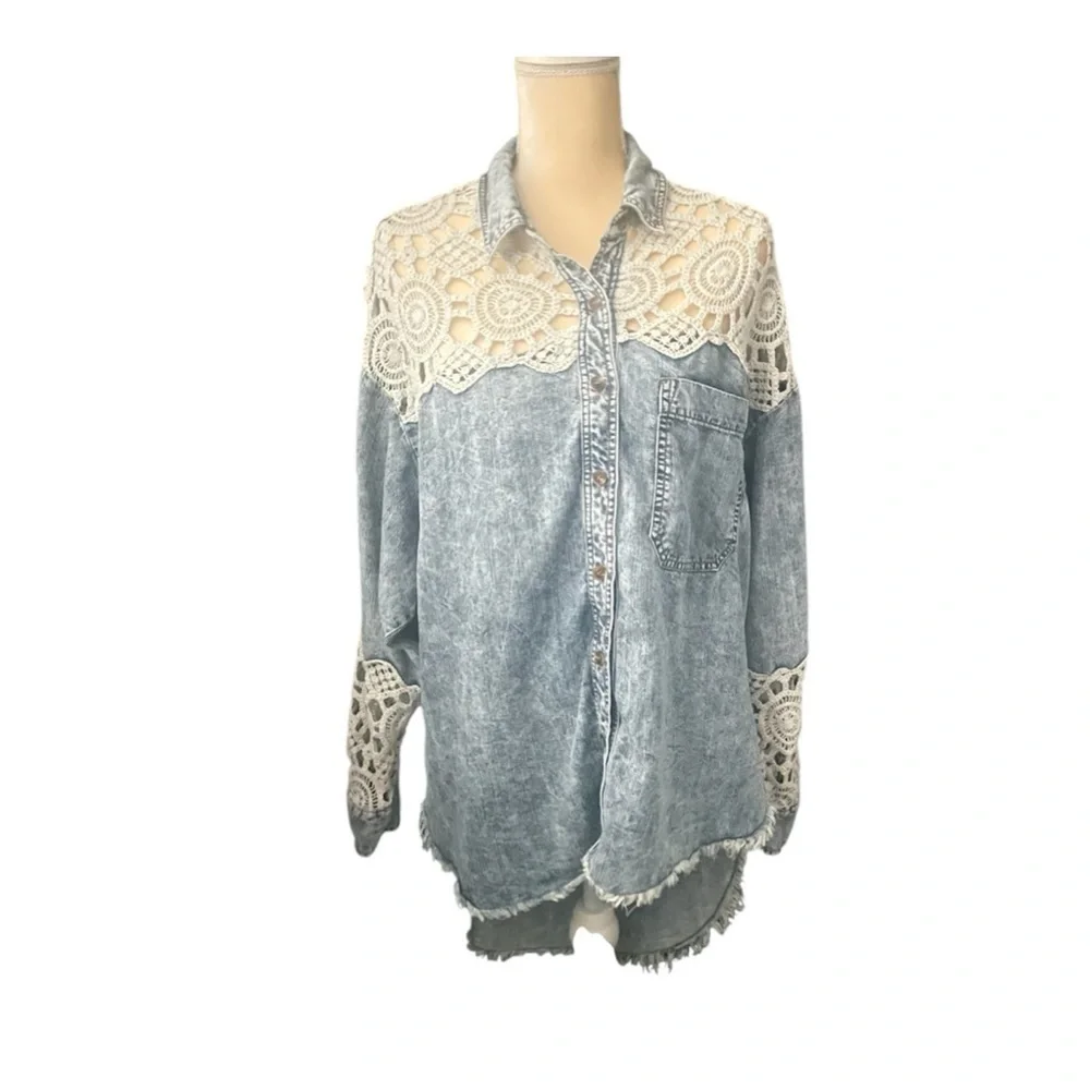 Oil & Hali Long Sleeve Shirt Women’s Button-Up Top, Casual, Raw Hem Sz M/L - Picture 7 of 9